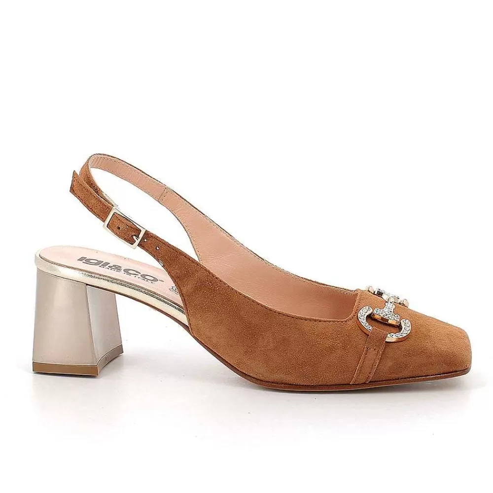 Scarpe Con Tacco | Igi&Co Decollete Con Cinturino Posteriore In Pelle Da Donna Cuoio