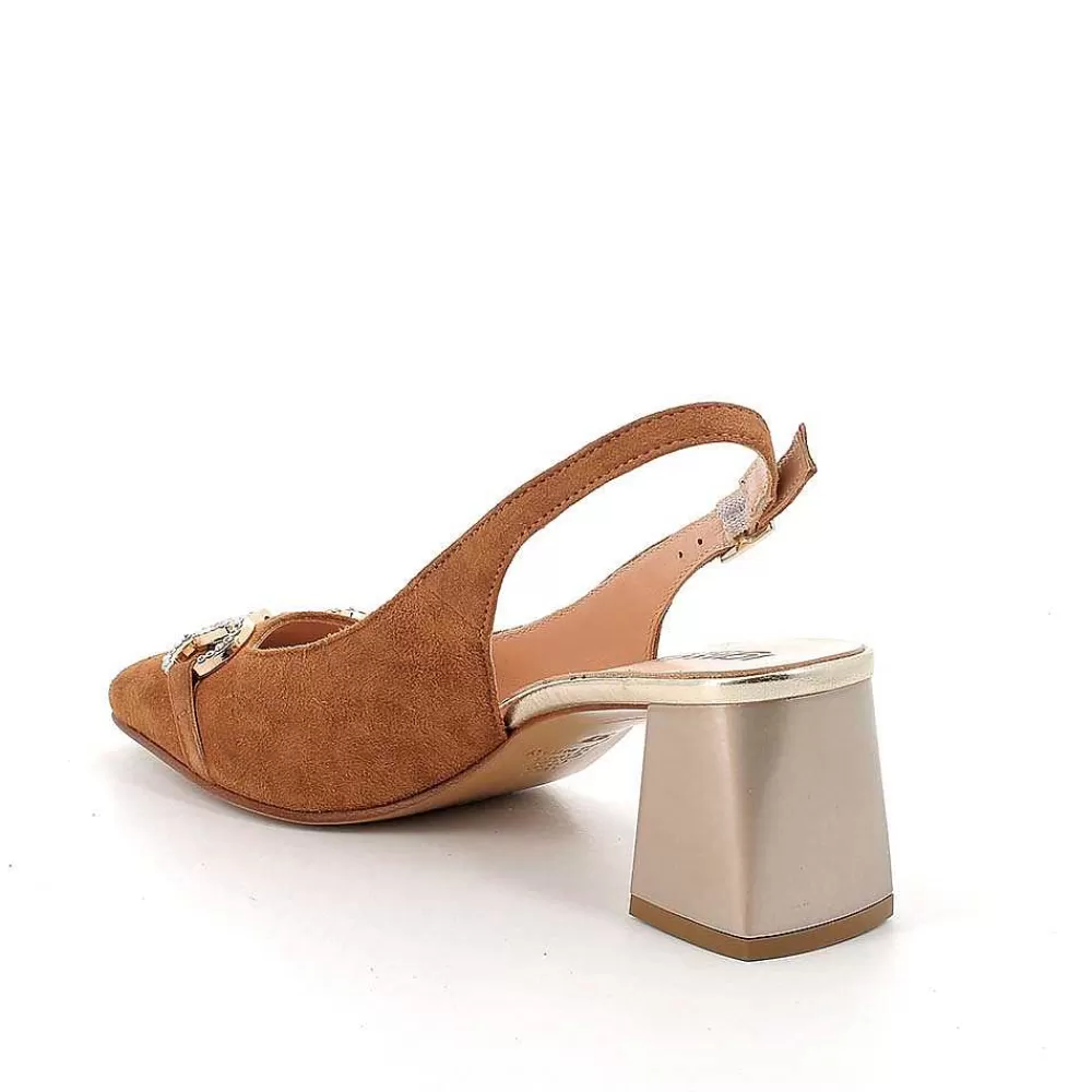 Scarpe Con Tacco | Igi&Co Decollete Con Cinturino Posteriore In Pelle Da Donna Cuoio