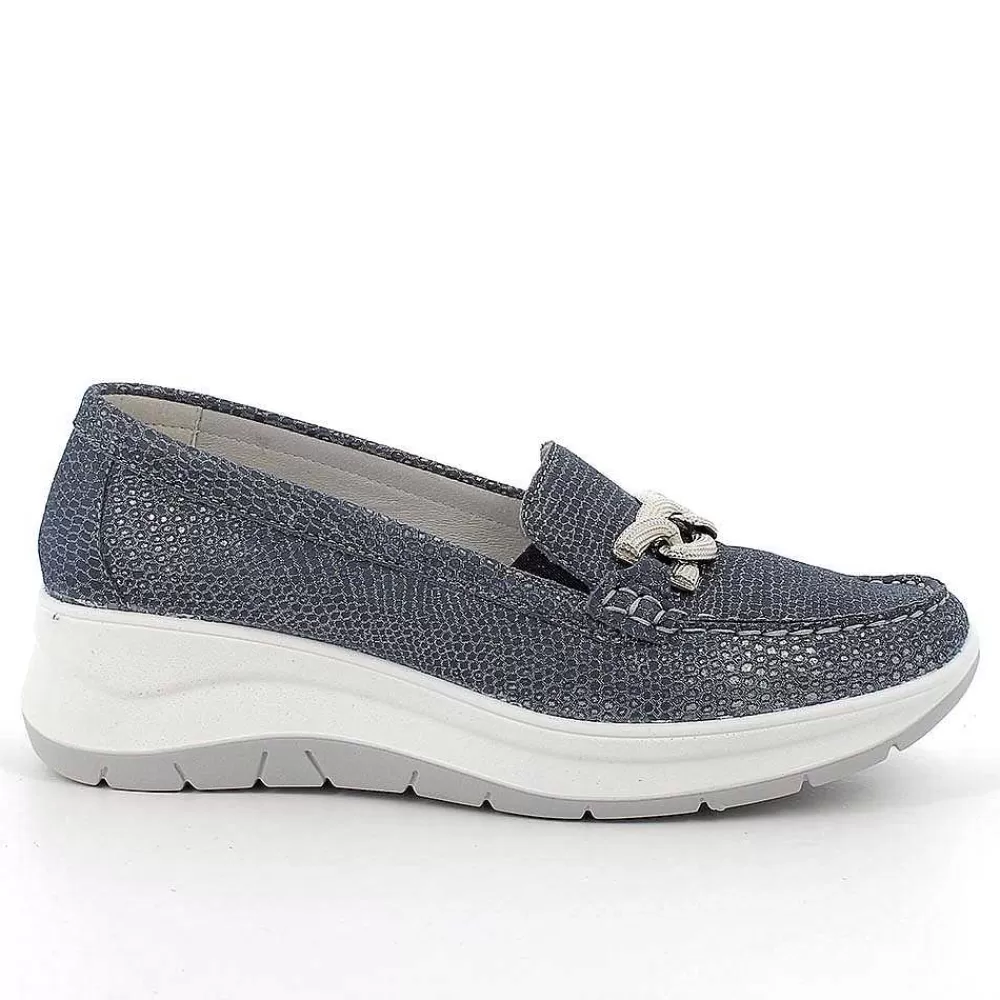 Mocassini E Slip On | Igi&Co Mocassini Con Zeppa In Pelle Da Donna Blu Iridescente