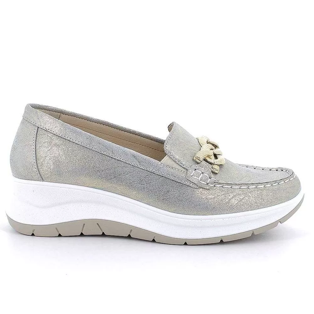 Mocassini E Slip On | Igi&Co Mocassini Con Zeppa In Pelle Da Donna Platino