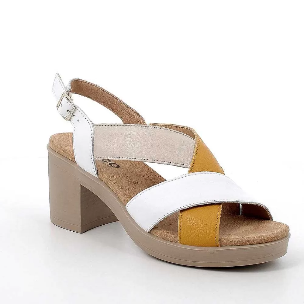 Scarpe Con Tacco | Igi&Co Sandali Con Tacco In Pelle Da Donna Bianco-Ocra-Beige