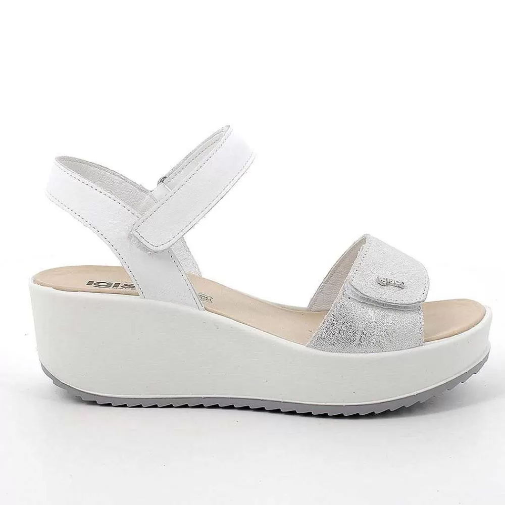 Zeppe | Igi&Co Sandali Con Zeppa In Pelle Da Donna Argento-Bianco