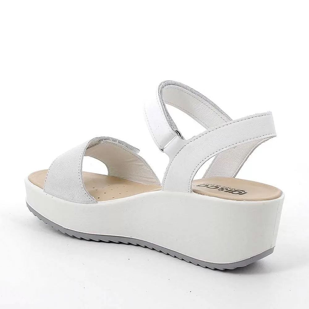 Zeppe | Igi&Co Sandali Con Zeppa In Pelle Da Donna Argento-Bianco