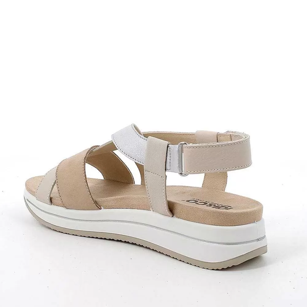 Zeppe | Igi&Co Sandali Con Zeppa In Pelle Da Donna Beige Scuro-Panna