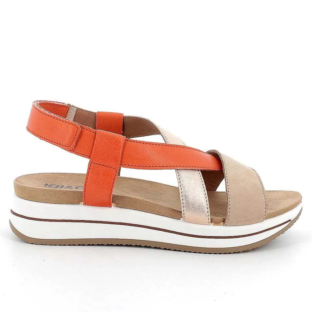 Zeppe | Igi&Co Sandali Con Zeppa In Pelle Da Donna Beige-Arancio