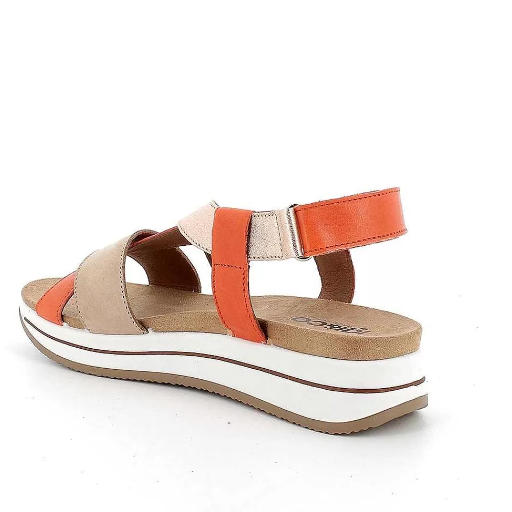 Zeppe | Igi&Co Sandali Con Zeppa In Pelle Da Donna Beige-Arancio