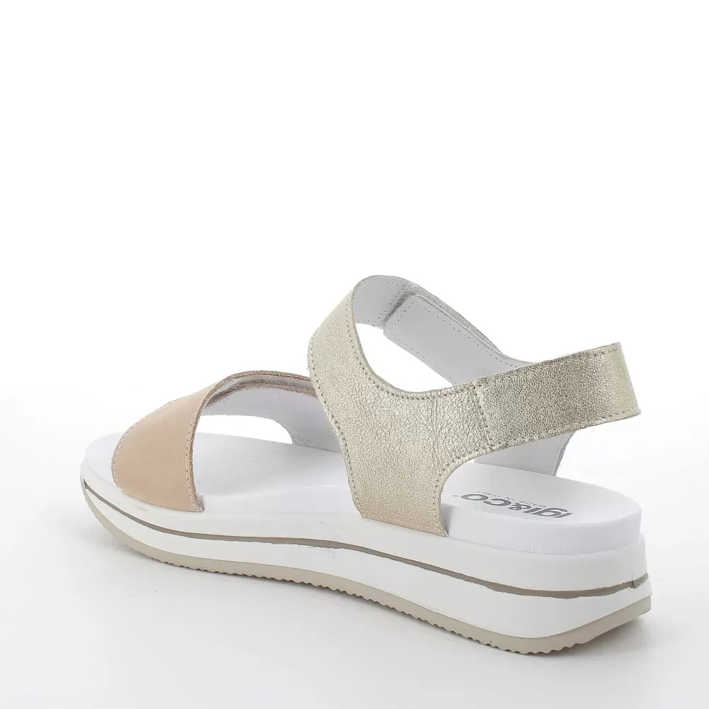 Zeppe | Igi&Co Sandali Con Zeppa In Pelle Da Donna Beige-Bianco