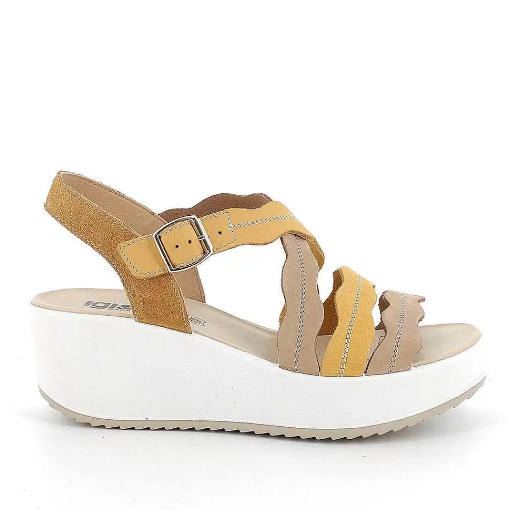 Zeppe | Igi&Co Sandali Con Zeppa In Pelle Da Donna Giallo-Beige