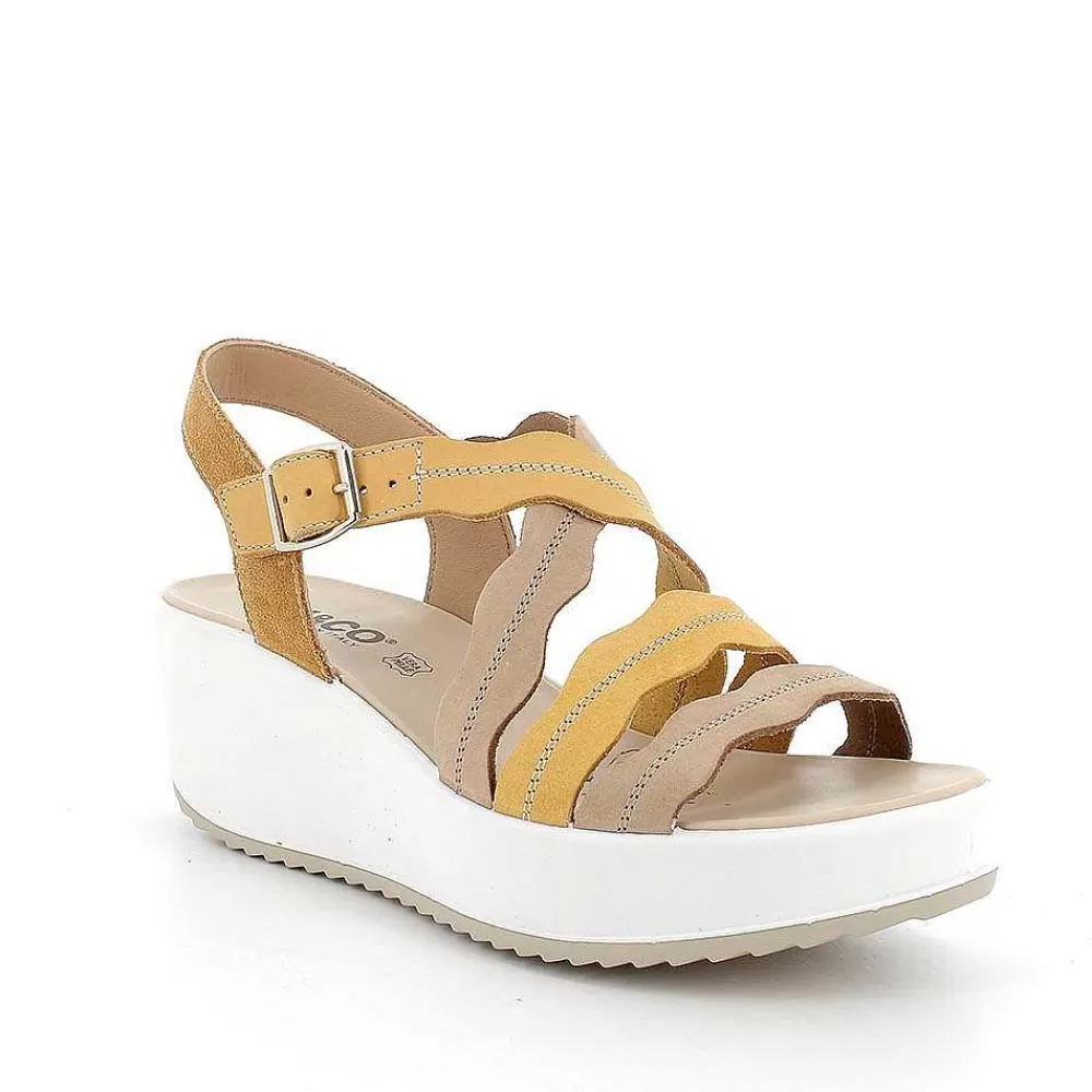 Zeppe | Igi&Co Sandali Con Zeppa In Pelle Da Donna Giallo-Beige