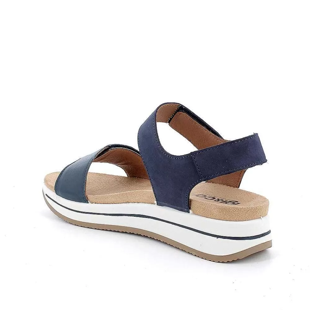 Zeppe | Igi&Co Sandali Con Zeppa In Pelle Da Donna Navy