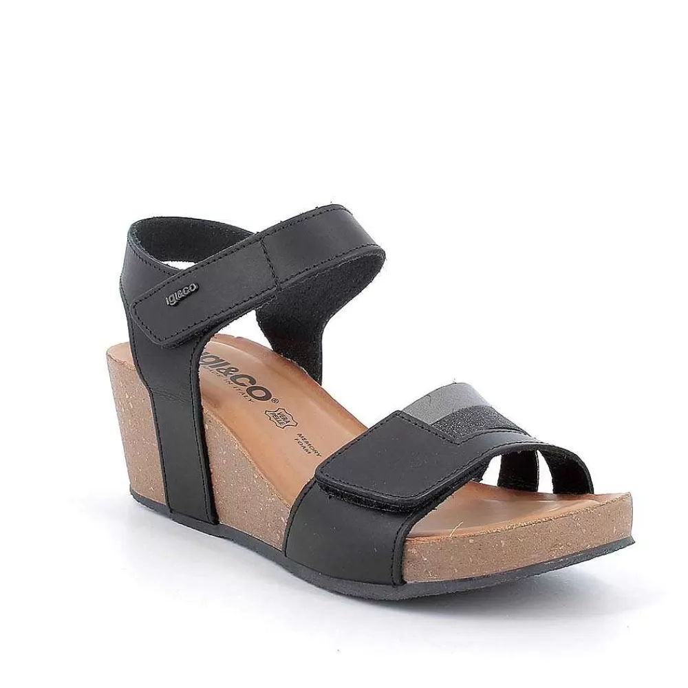 Zeppe | Igi&Co Sandali Con Zeppa In Pelle Da Donna Nero-Grigio Scuro