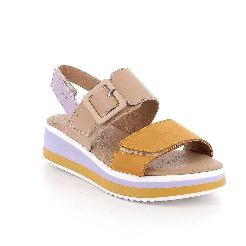 Zeppe | Igi&Co Sandali Con Zeppa In Pelle Da Donna Senape-Beige