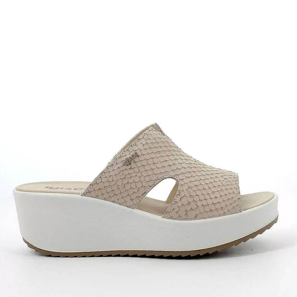 Zeppe | Igi&Co Sandalo Con Zeppa In Pelle Da Donna Beige