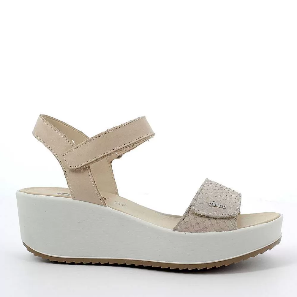 Zeppe | Igi&Co Sandalo Con Zeppa In Pelle Da Donna Beige