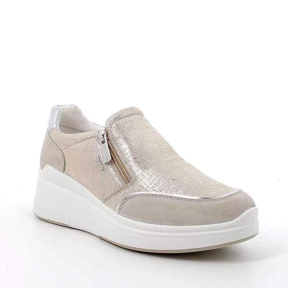 Zeppe | Igi&Co Slip On Con Zeppa In Pelle Da Donna Beige-Platino