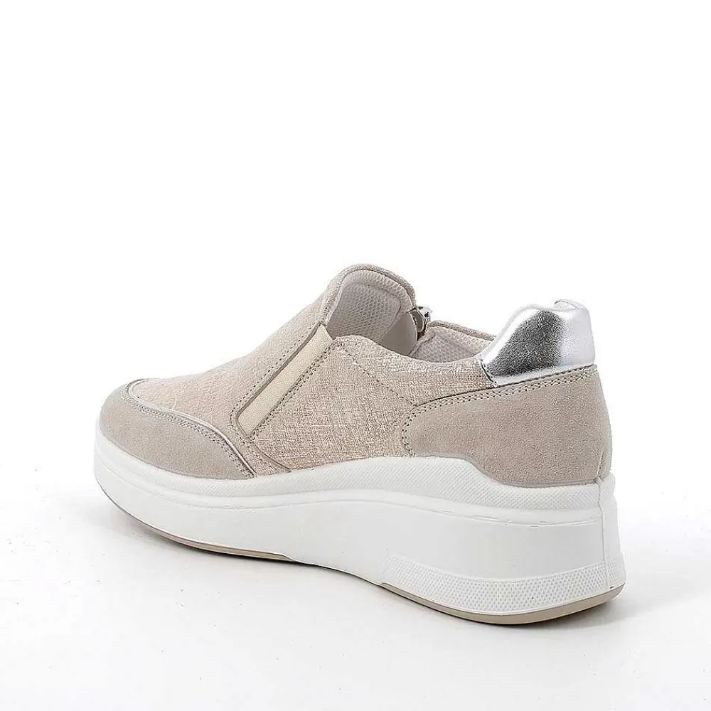 Zeppe | Igi&Co Slip On Con Zeppa In Pelle Da Donna Beige-Platino