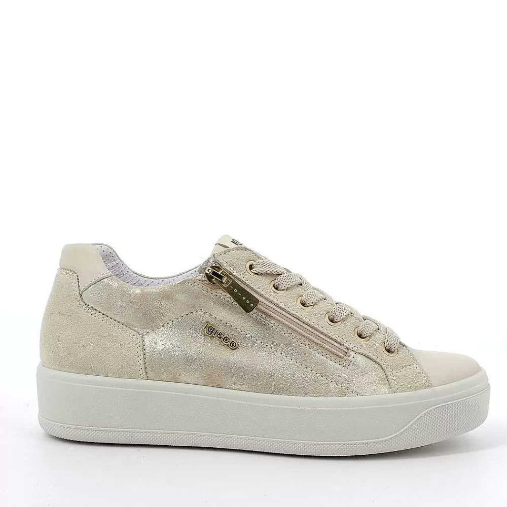 Sneakers | Igi&Co Sneaker In Pelle Da Donna Beige Chiaro-Platino