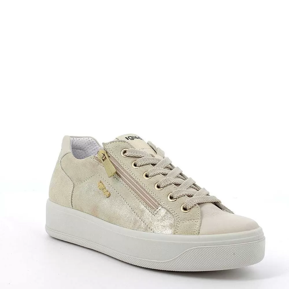 Sneakers | Igi&Co Sneaker In Pelle Da Donna Beige Chiaro-Platino