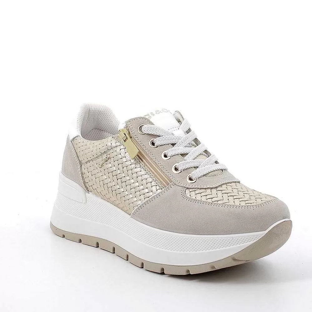 Zeppe | Igi&Co Sneakers Con Zeppa In Pelle Da Donna Beige-Platino