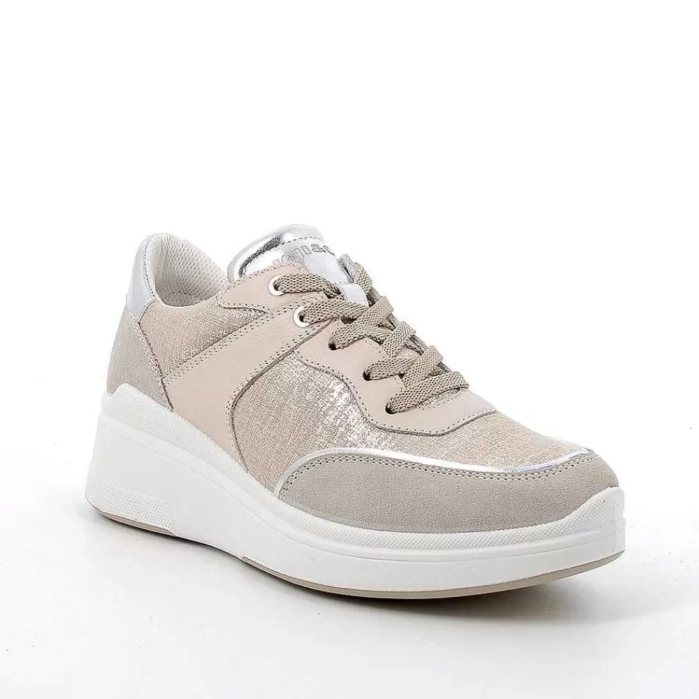 Zeppe | Igi&Co Sneakers Con Zeppa In Pelle Da Donna Beige-Platino