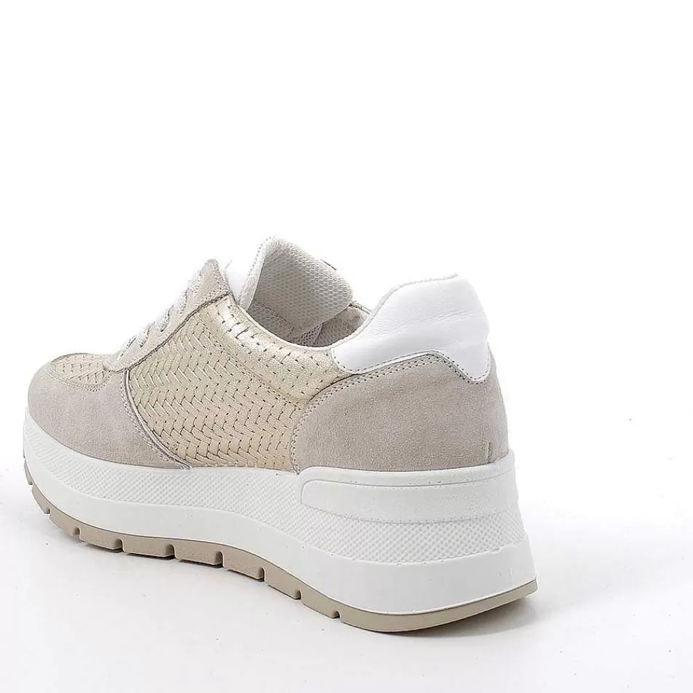 Zeppe | Igi&Co Sneakers Con Zeppa In Pelle Da Donna Beige-Platino