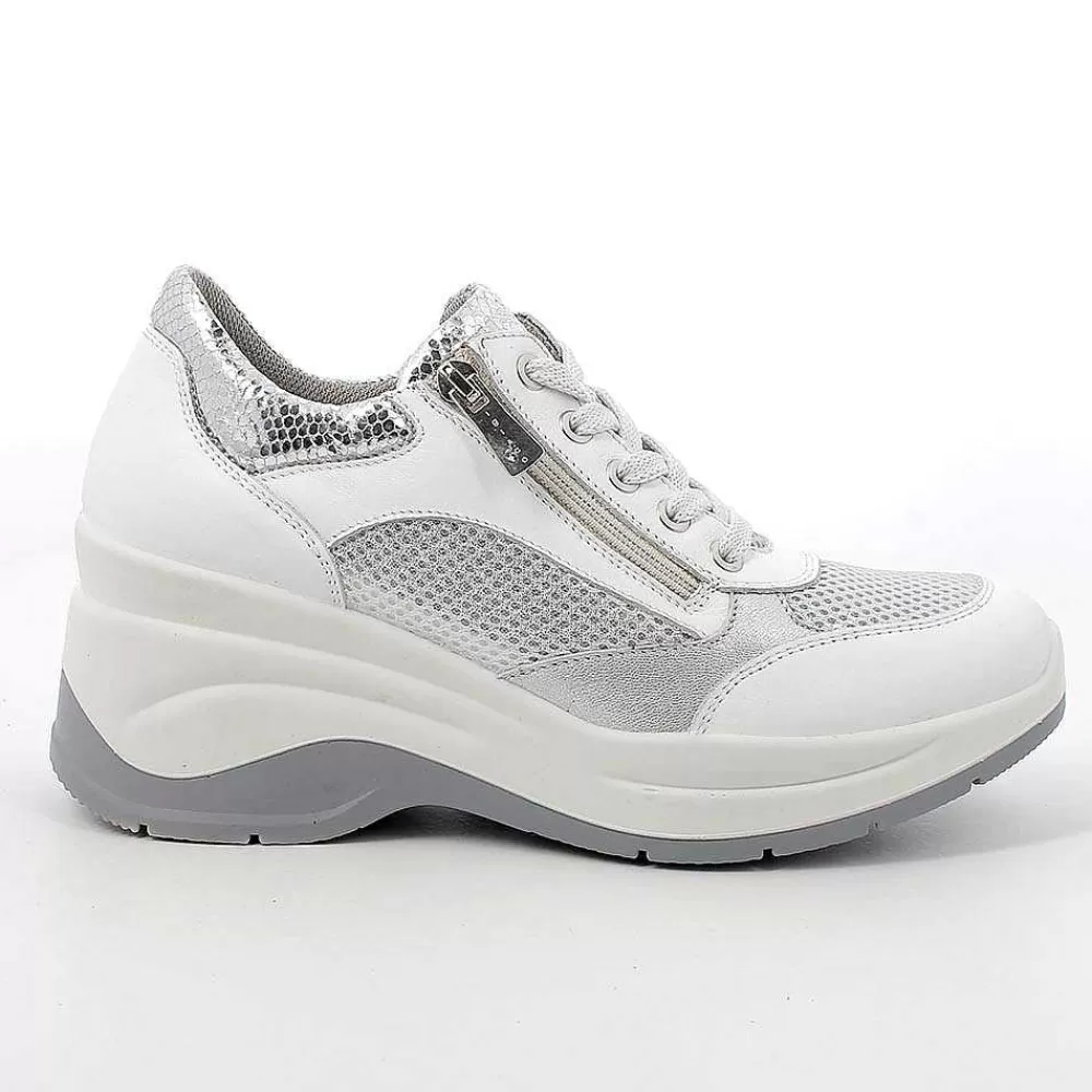 Zeppe | Igi&Co Sneakers Con Zeppa In Pelle Da Donna Bianco-Argento