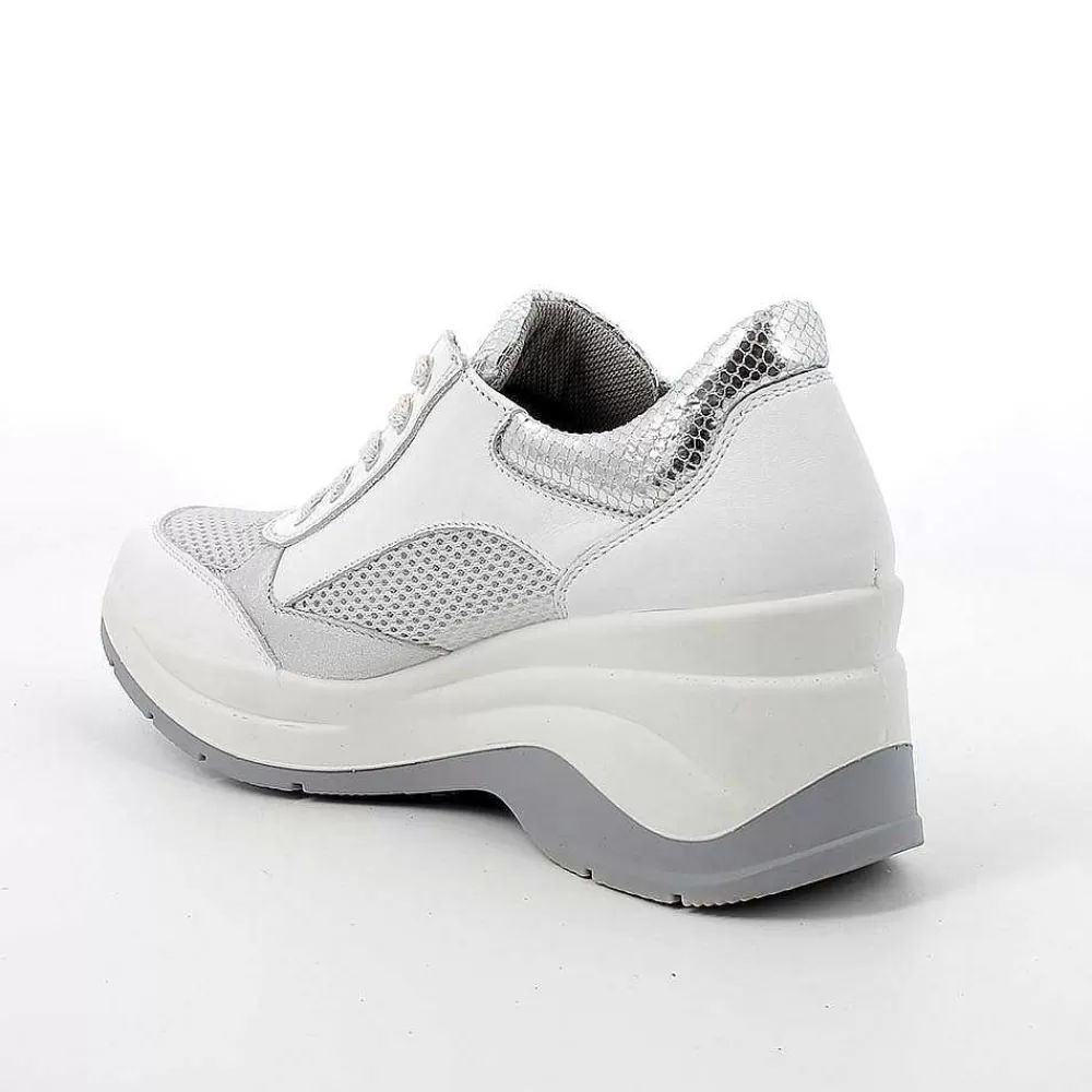 Zeppe | Igi&Co Sneakers Con Zeppa In Pelle Da Donna Bianco-Argento