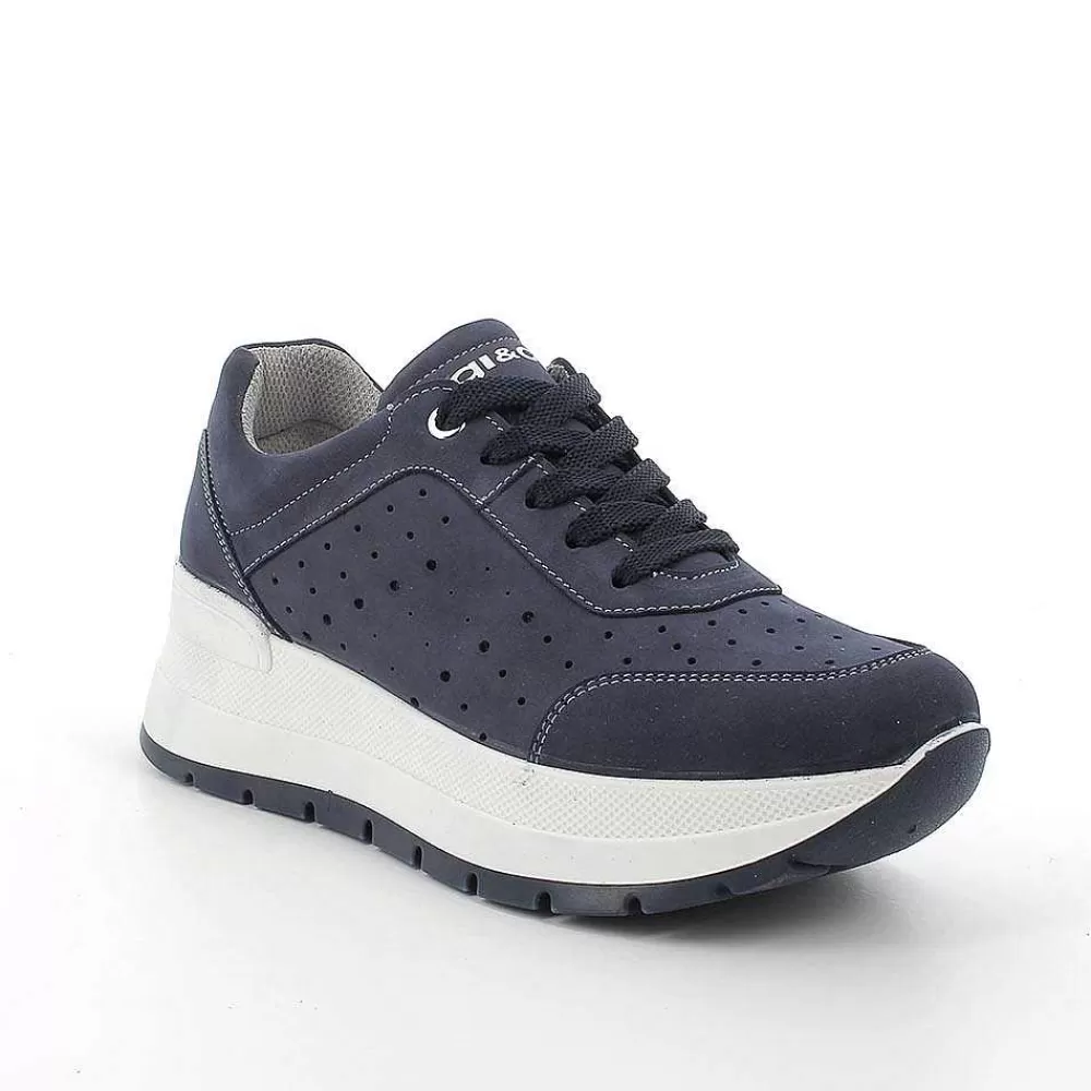 Zeppe | Igi&Co Sneakers Con Zeppa In Pelle Da Donna Blu