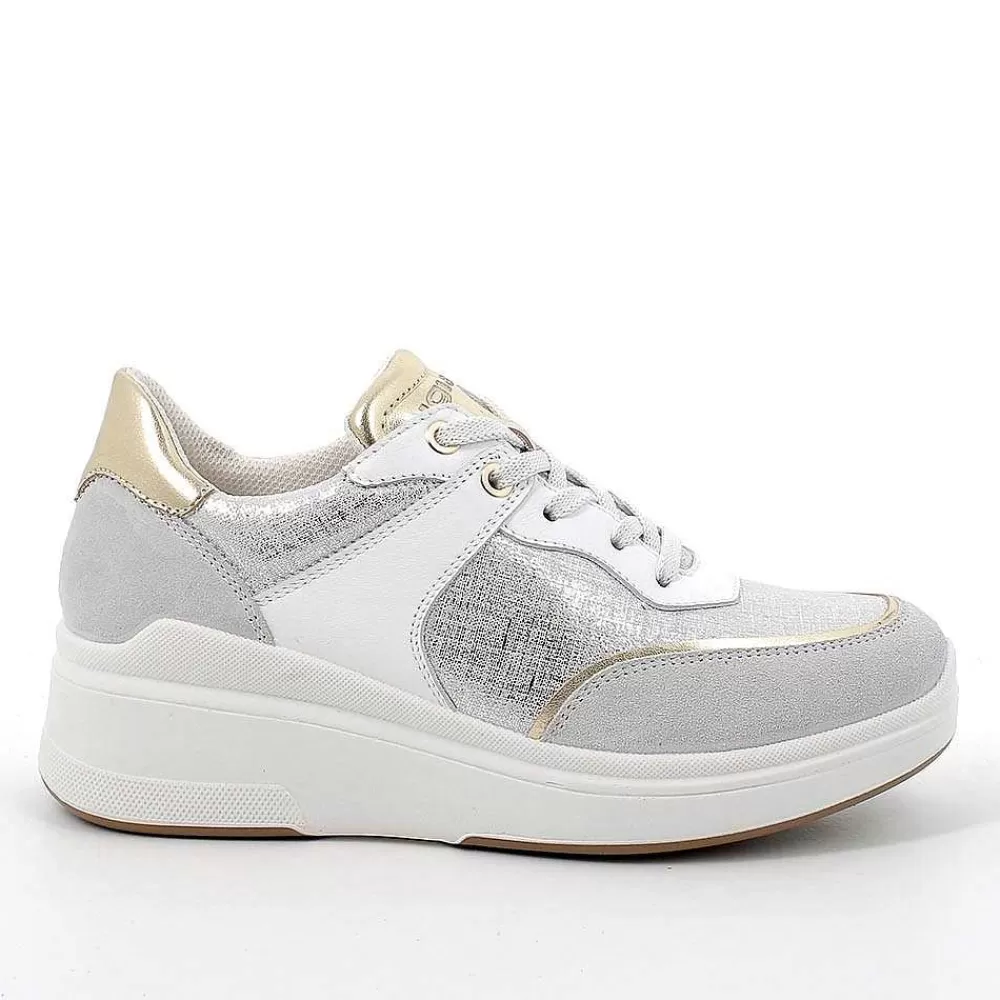 Zeppe | Igi&Co Sneakers Con Zeppa In Pelle Da Donna Cristal-Argento