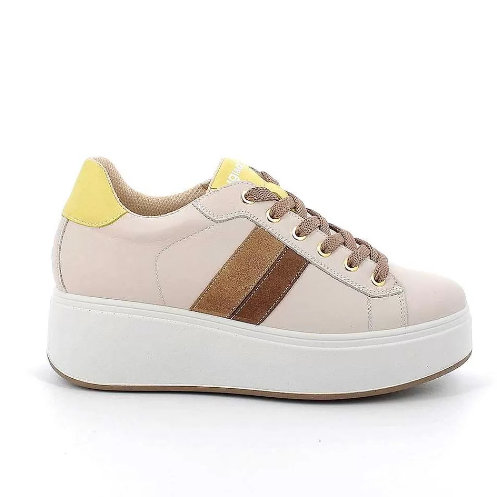 Zeppe | Igi&Co Sneakers Con Zeppa In Pelle Da Donna Ecru