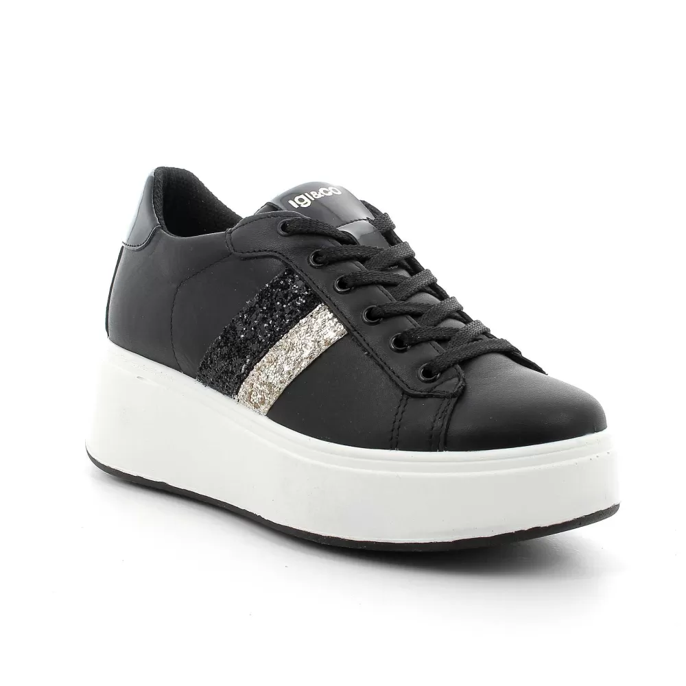 Zeppe | Igi&Co Sneakers Con Zeppa In Pelle Da Donna Nero