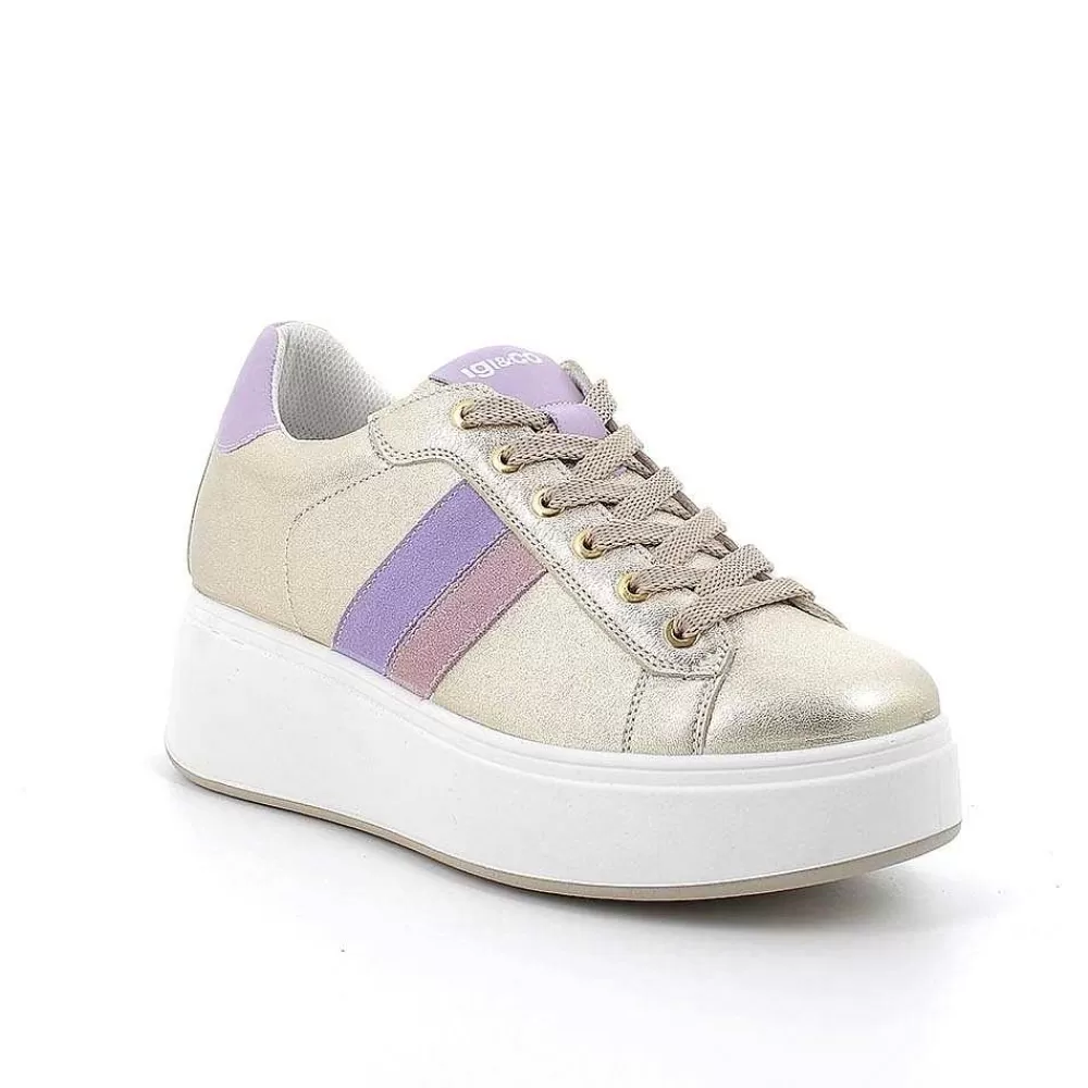 Zeppe | Igi&Co Sneakers Con Zeppa In Pelle Da Donna Platino