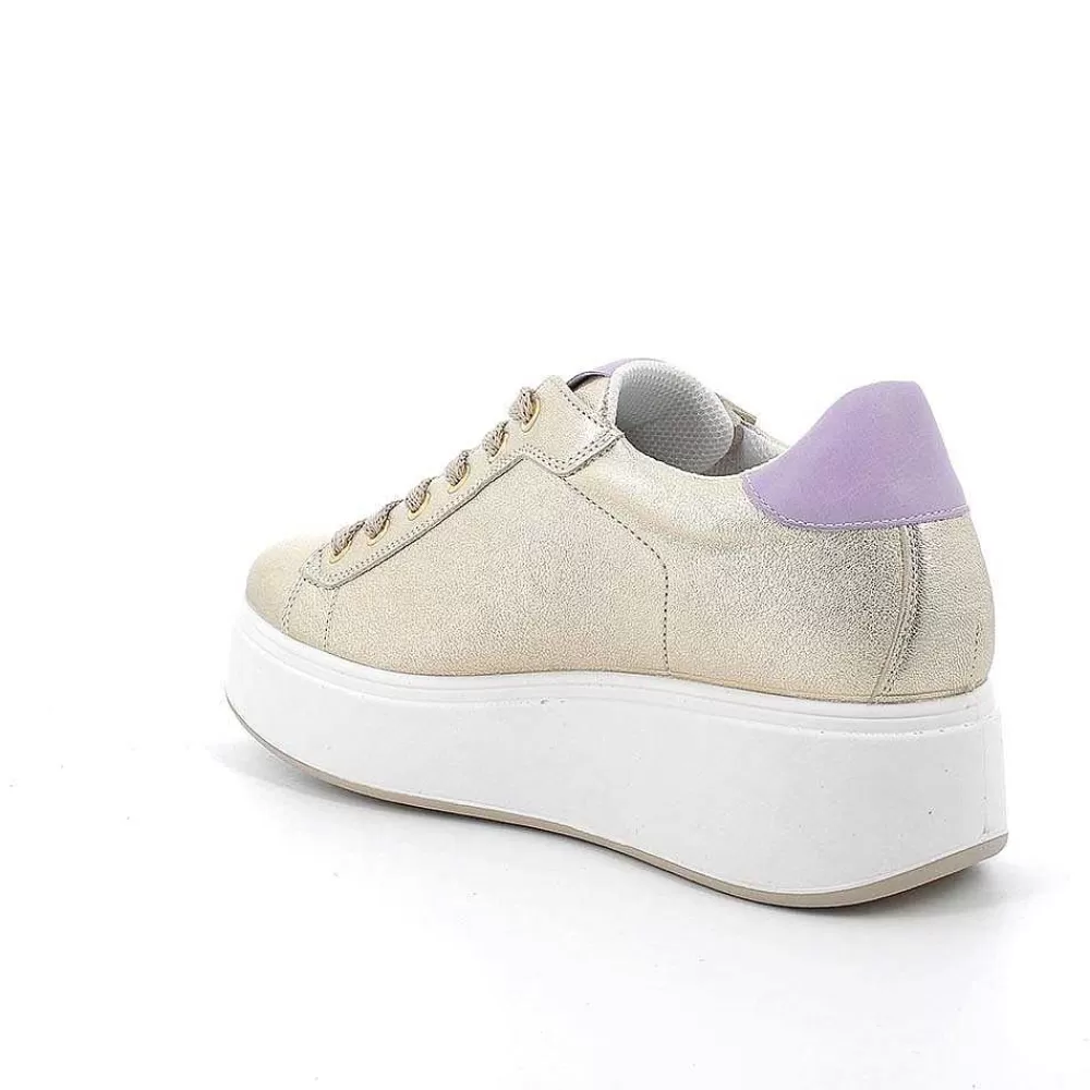 Zeppe | Igi&Co Sneakers Con Zeppa In Pelle Da Donna Platino