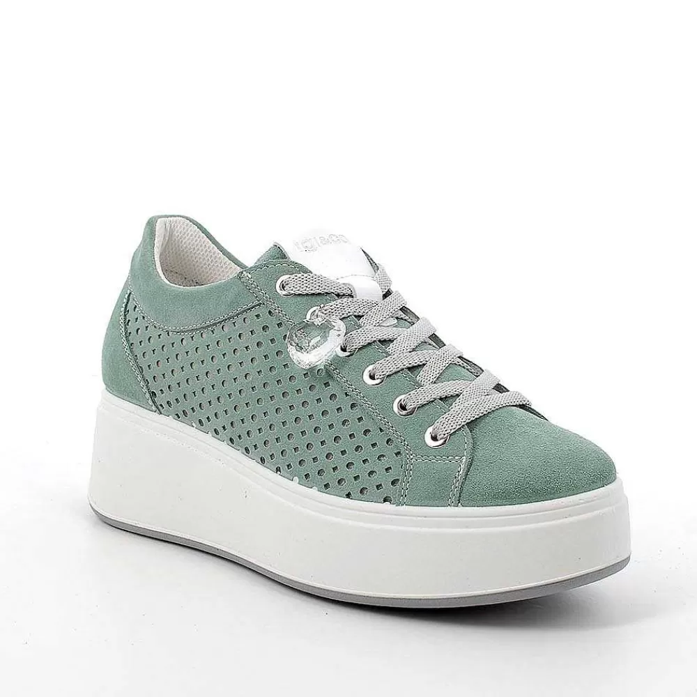 Zeppe | Igi&Co Sneakers Con Zeppa In Pelle Da Donna Verde Menta