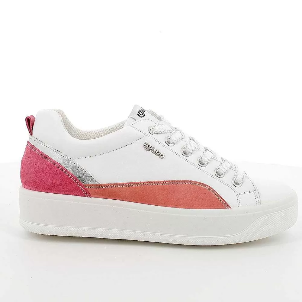 Sneakers | Igi&Co Sneakers In Pelle Da Donna Bianco-Corallo