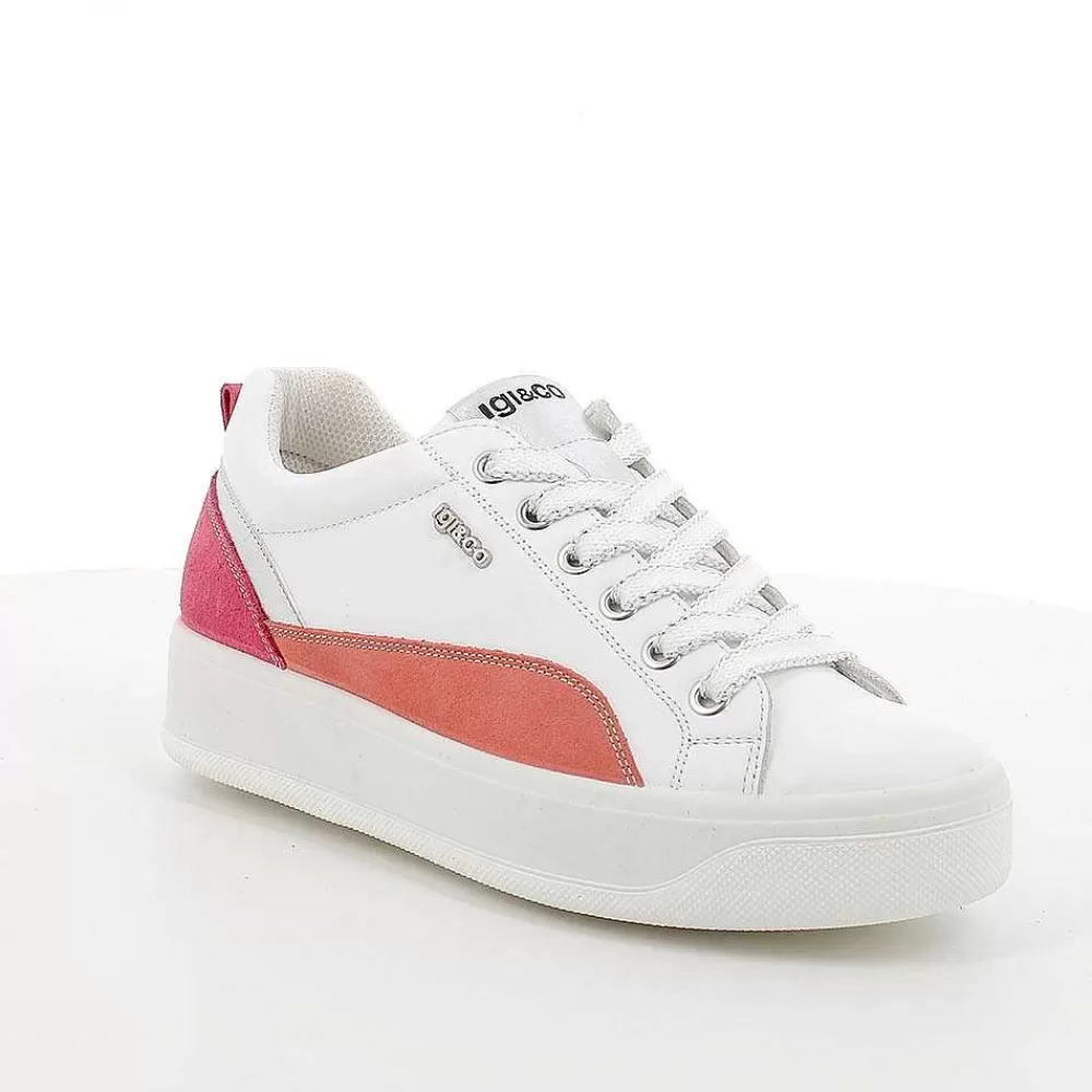 Sneakers | Igi&Co Sneakers In Pelle Da Donna Bianco-Corallo