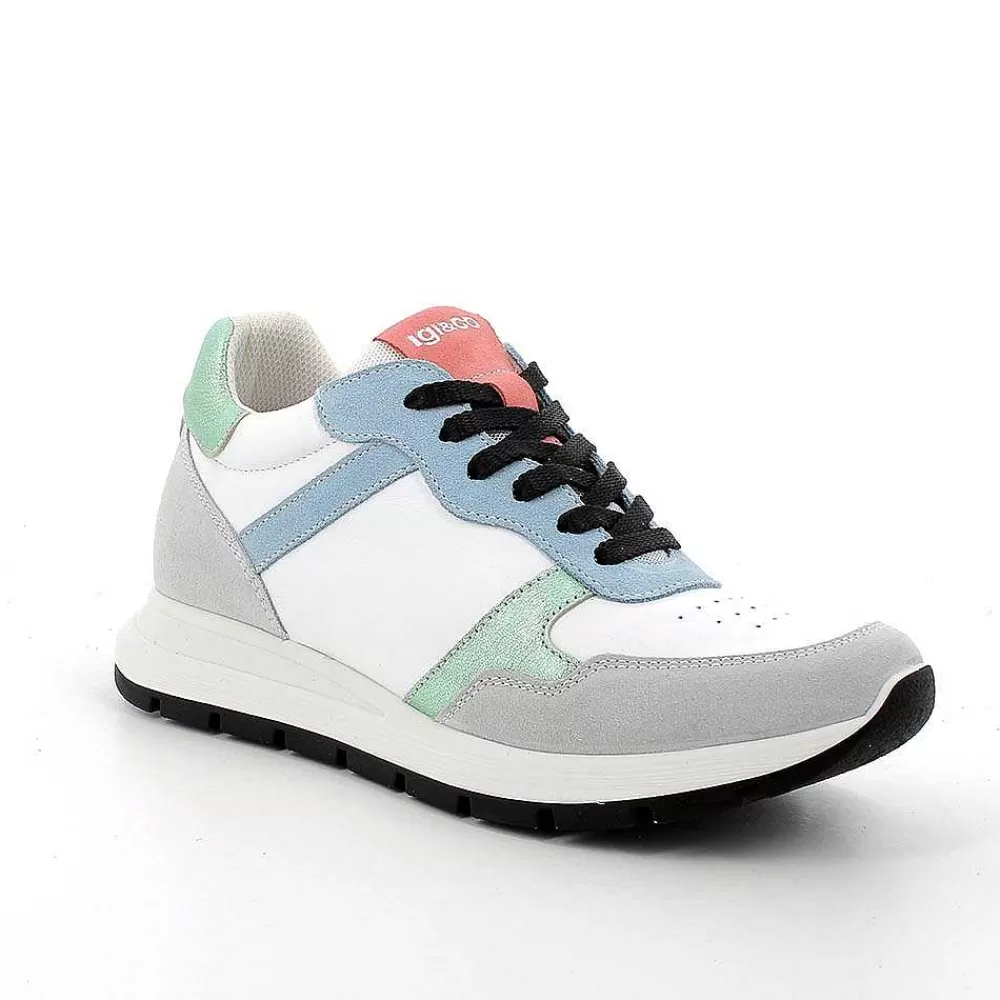 Sneakers | Igi&Co Sneakers In Pelle Da Donna Bianco-Cristal-Celeste