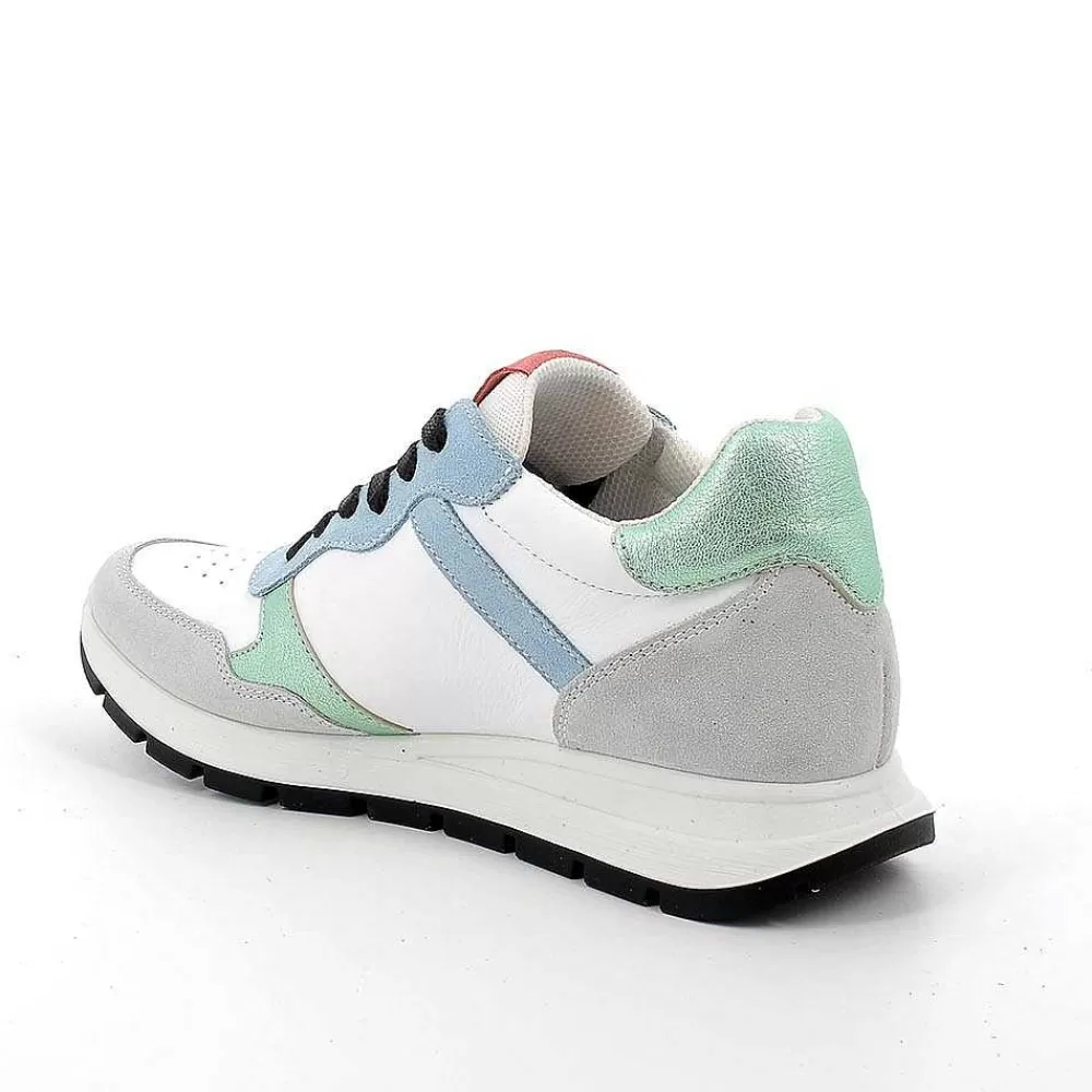 Sneakers | Igi&Co Sneakers In Pelle Da Donna Bianco-Cristal-Celeste