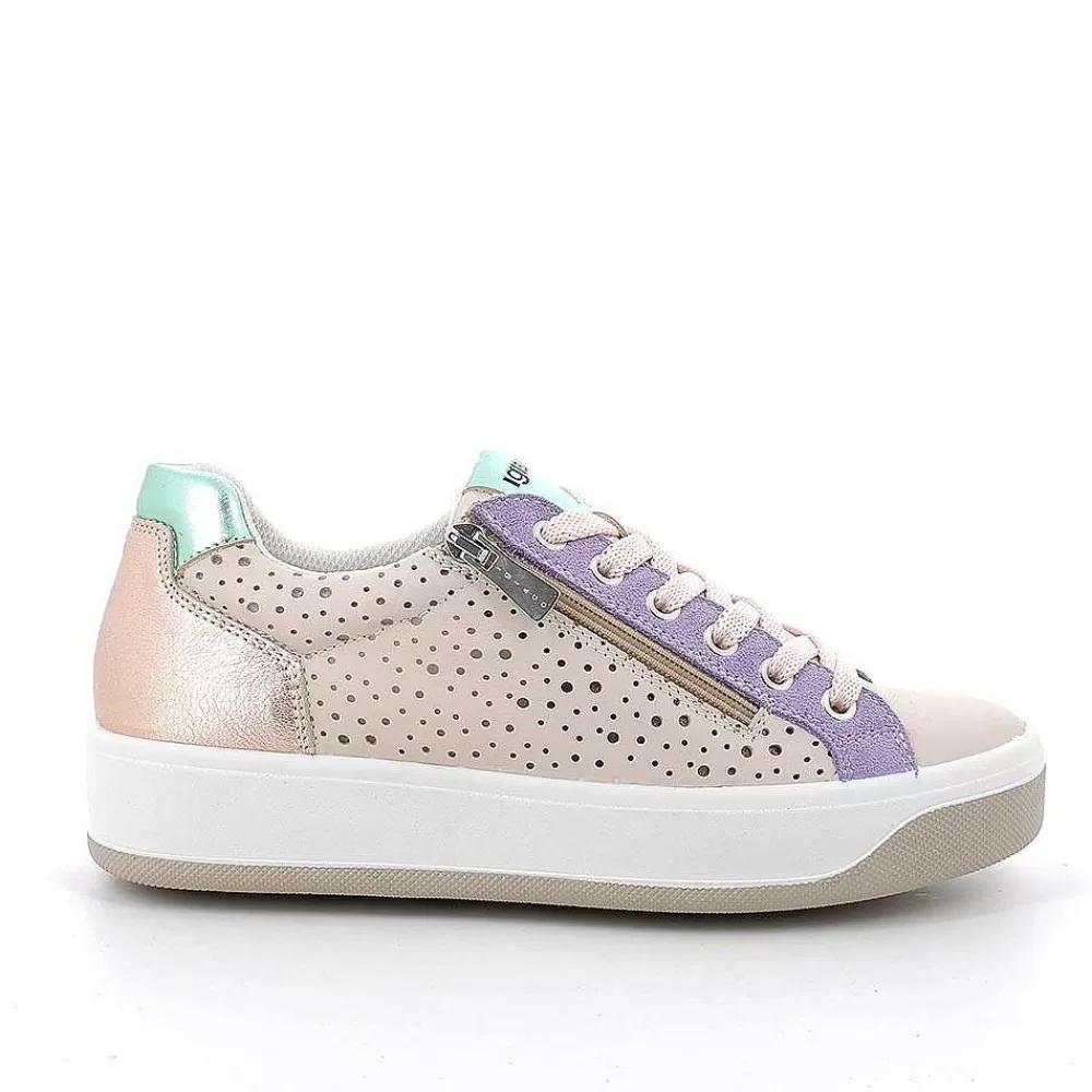 Sneakers | Igi&Co Sneakers In Pelle Da Donna Ecru-Lilla