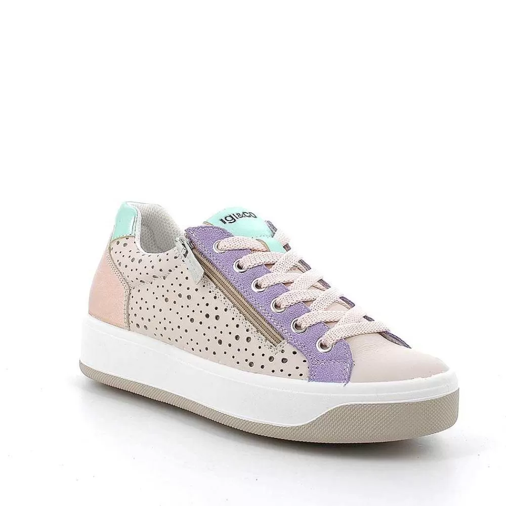 Sneakers | Igi&Co Sneakers In Pelle Da Donna Ecru-Lilla